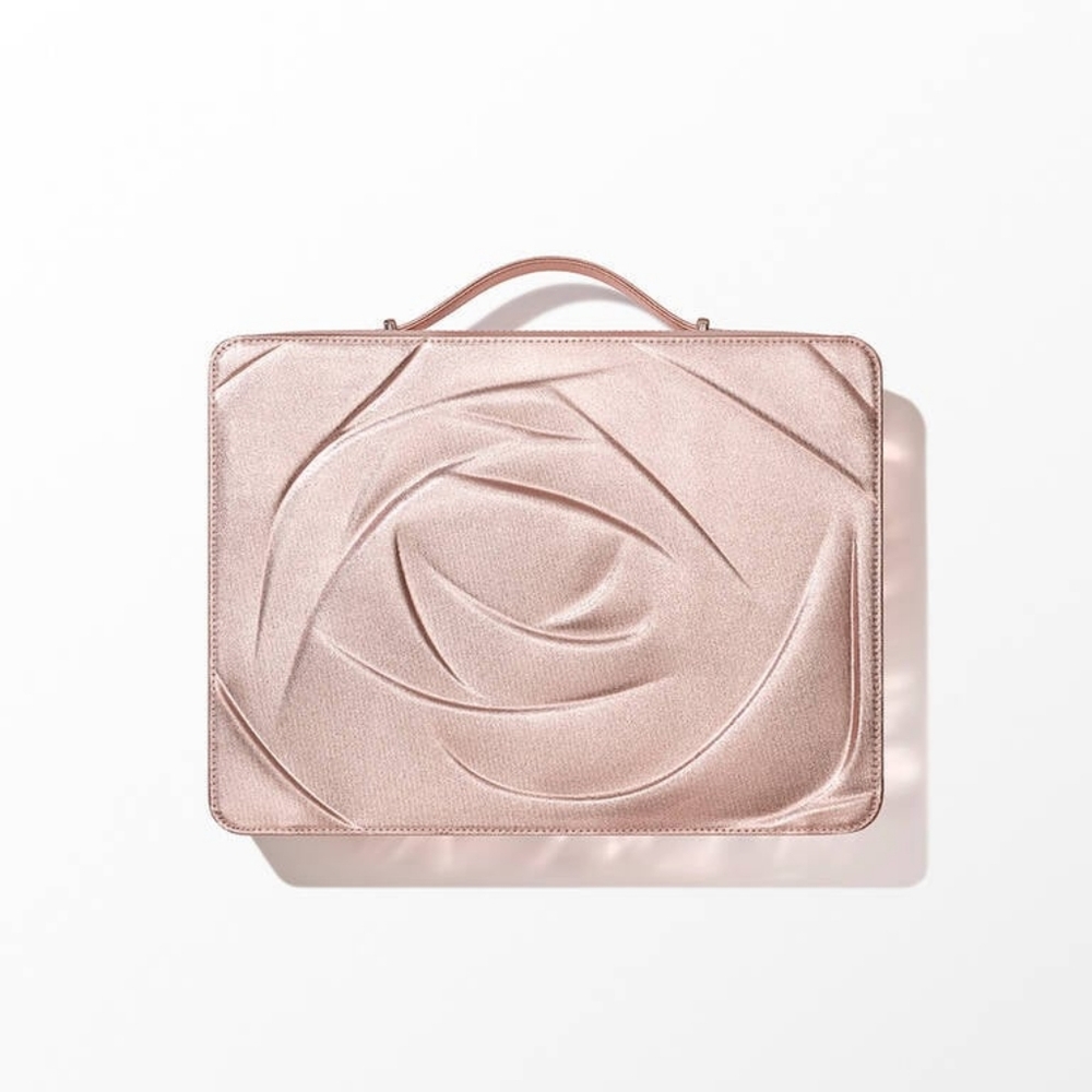NWT XL ROSE GOLD EMPTY LANCOME HARDSHELL VANITY CASE WITH HANDLE & ZIPPER!